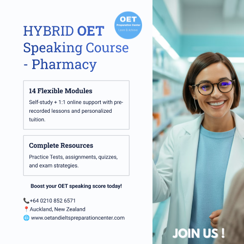 OET Speaking PHARMACY - HYBRID -  Online / 1:1 Course